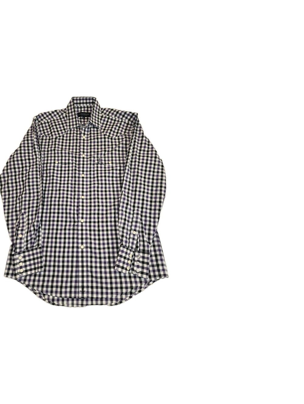 Lucchese Men's Western Dress Shirt Sz M Purple Black Gingham Pearl Snap Chest...